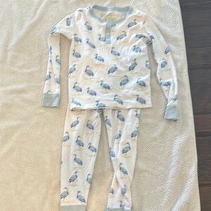 The Beaufort Bonnet Company White and Blue Pajama Set Sir Proper Stork Print 5T